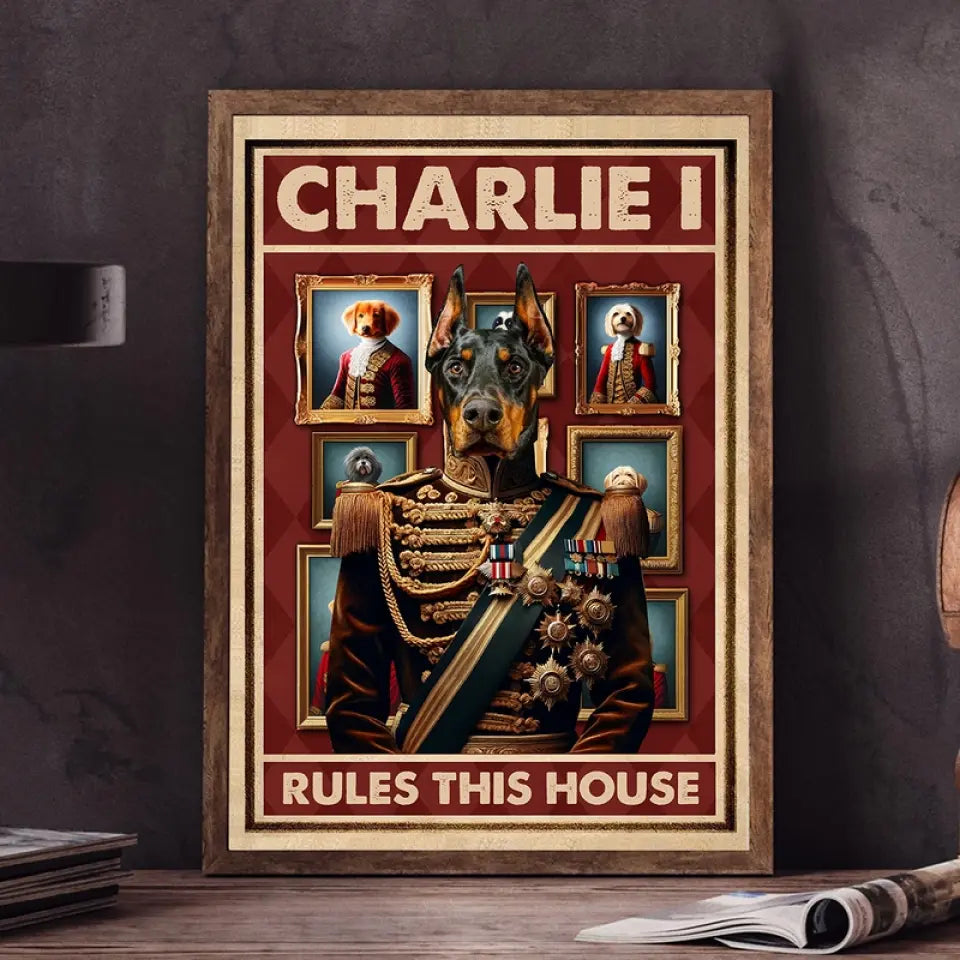 Funny Upload Photos Cats and Dogs Pets Rule the House Personalized Framed Canvas, Poster Print